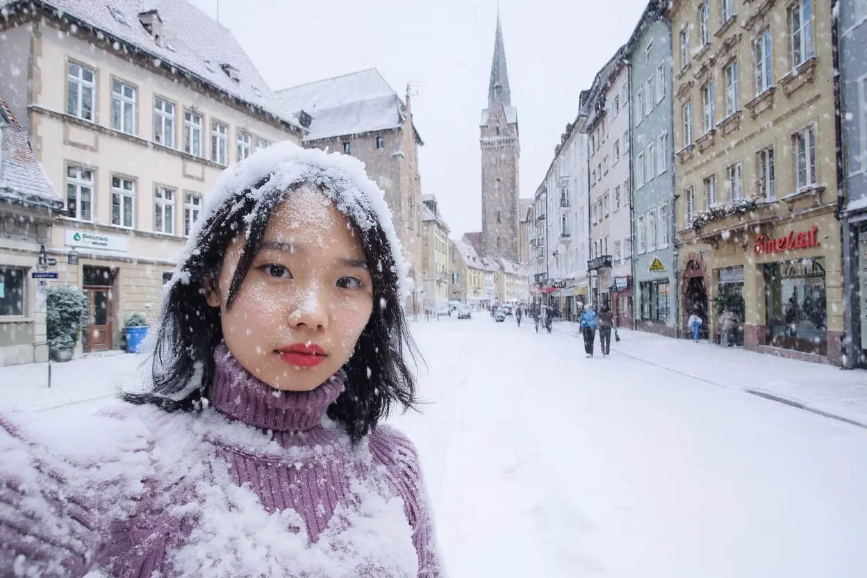 Make everything covered with snow include her